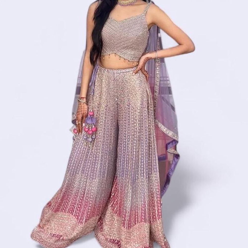 Elegant Purple and Pink Embellished Indowestern Sharara Set